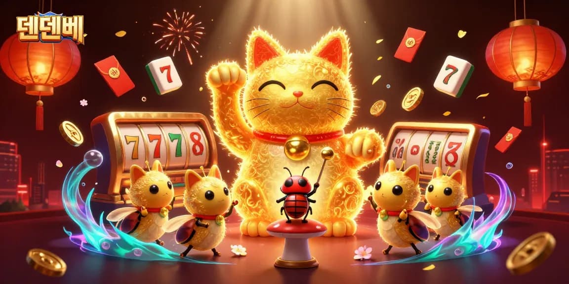 Experience the joy of winning with 텐텐벳 in this beautifully crafted casino scene featuring lucky symbols and golden fireflies.