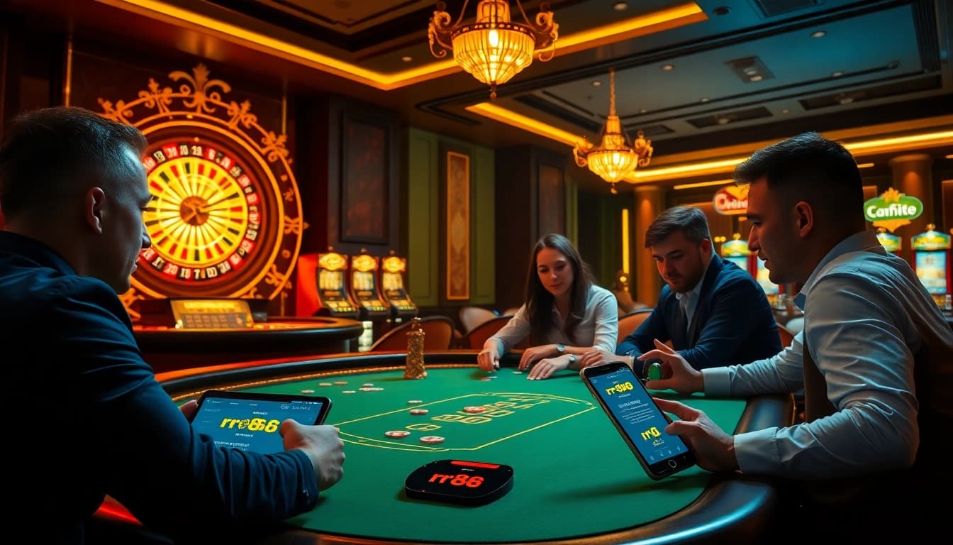 Players enjoy high-stakes games at rr88 com casino with roulette, slots, and poker tables in elegant surroundings.