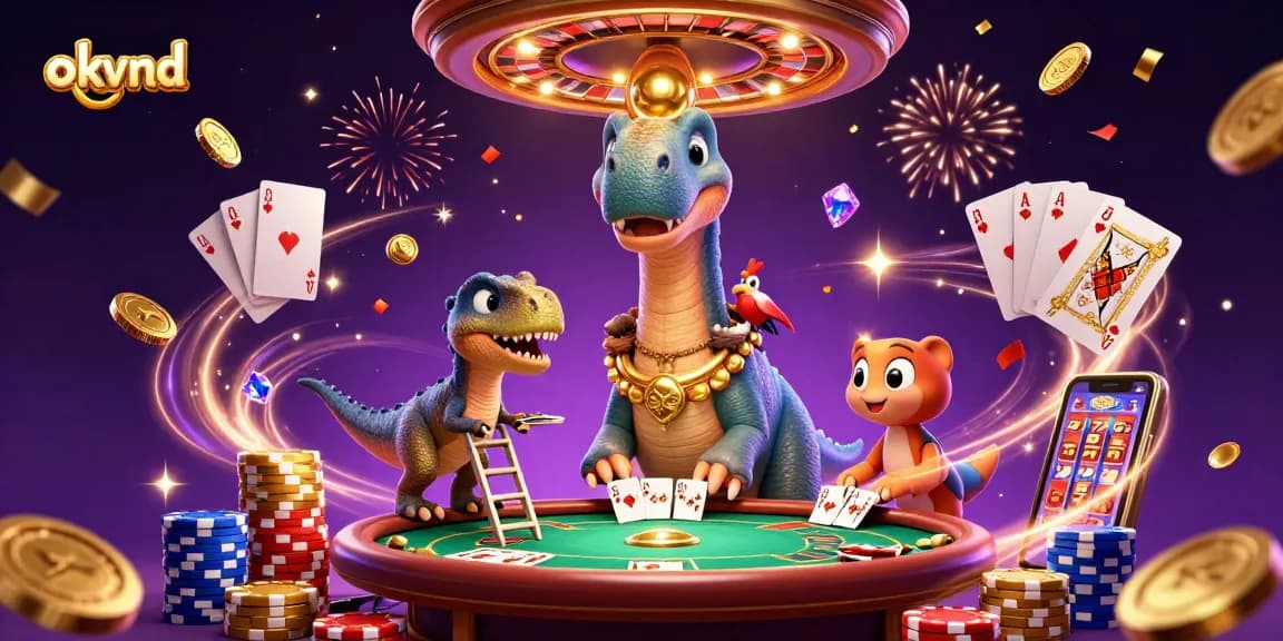 Engage in thrilling casino action with okvnd's vibrant 3D dinosaur-themed illustration.