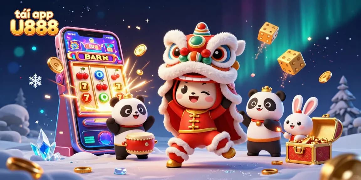 Experience the thrill with tải app U888 showcasing a vibrant casino scene featuring energetic characters and exciting game elements.