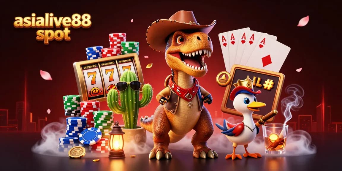 Experience the thrill of asialive88 slot with a vibrant 3D casino scene featuring dynamic characters and game elements.