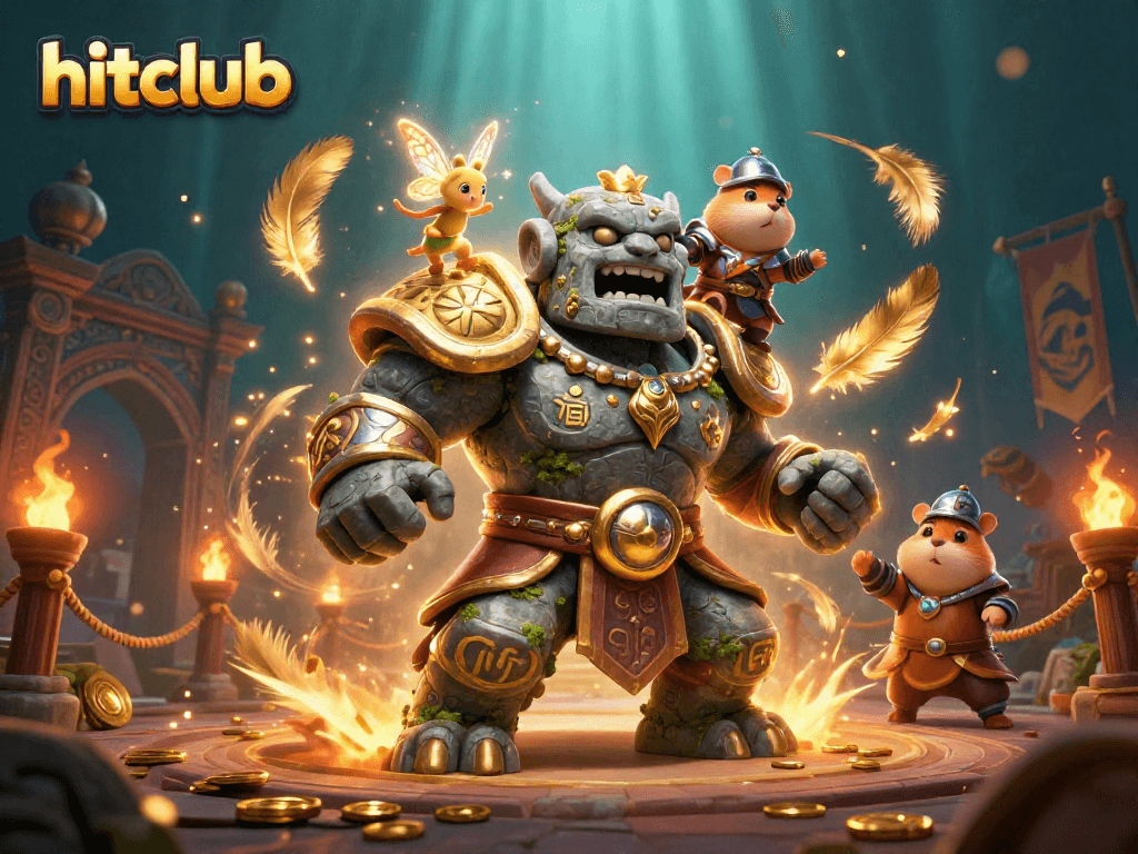 Engage with hitclub's dynamic 3D scene showcasing unique casino elements and vibrant characters.