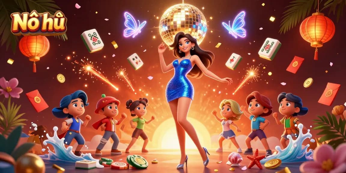Spin the Nổ hũ slots with exciting jackpots and vibrant gaming elements around the scene.