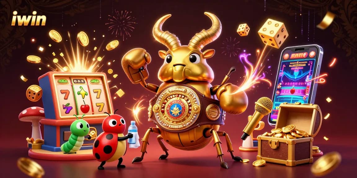 Win big with iwin as a giant golden stag beetle faces off in a thrilling showdown!