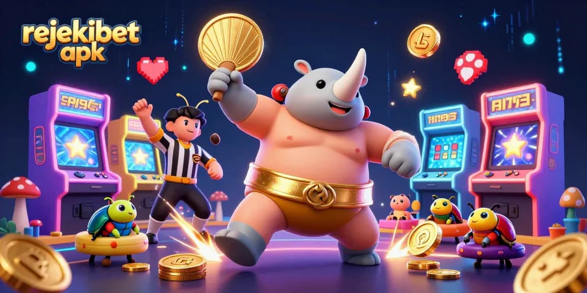 Engage with the exciting rejekibet apk as a rhinoceros beetle sumo sends gold coins flying in this dynamic casino scene.