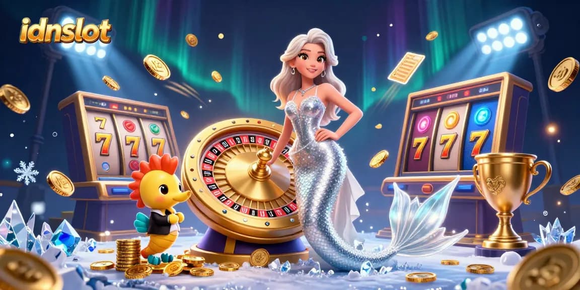 Experience excitement with idnslot in a vibrant casino scene featuring a glamorous woman and dynamic game elements.