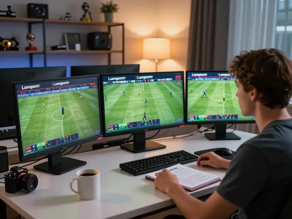 Person engaging with Luongsontv for live sports betting at home, showcasing online betting atmosphere.