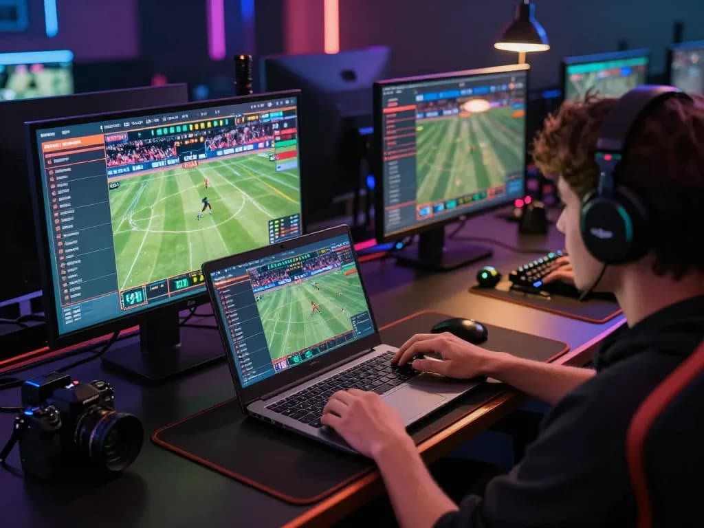 uu88 sports betting setup with person actively engaging in live betting and game analysis at home
