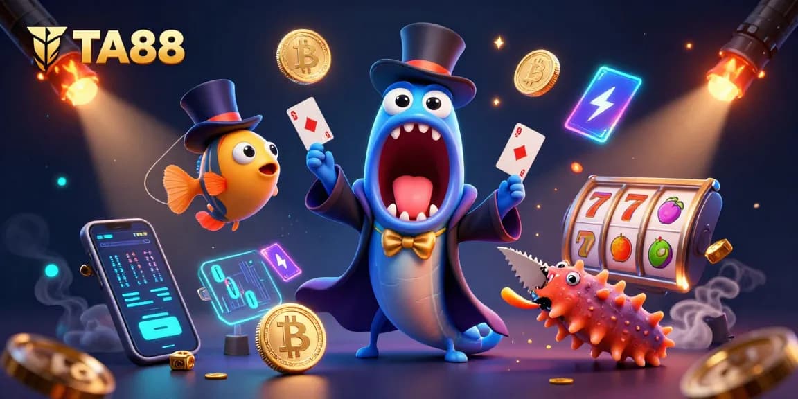 Experience magic with TA88 as bioluminescent creatures perform dazzling casino tricks in a vibrant 3D scene.