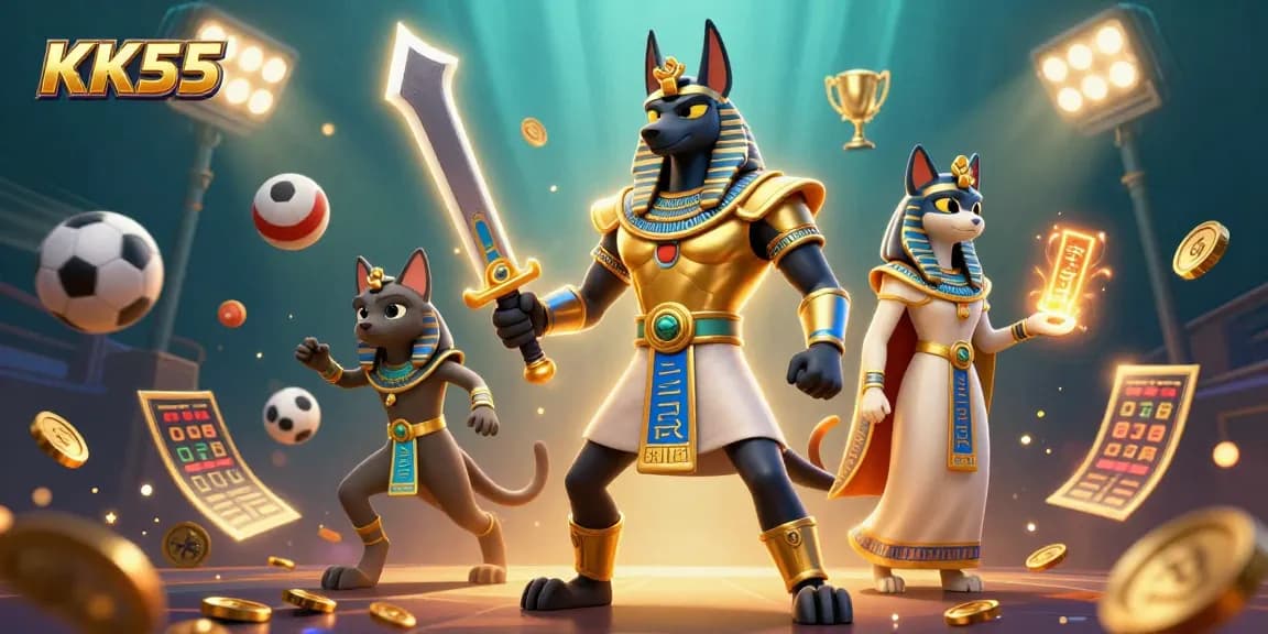 Experience thrilling action at KK55 with an Anubis warrior, Bastet, and dynamic sports elements!