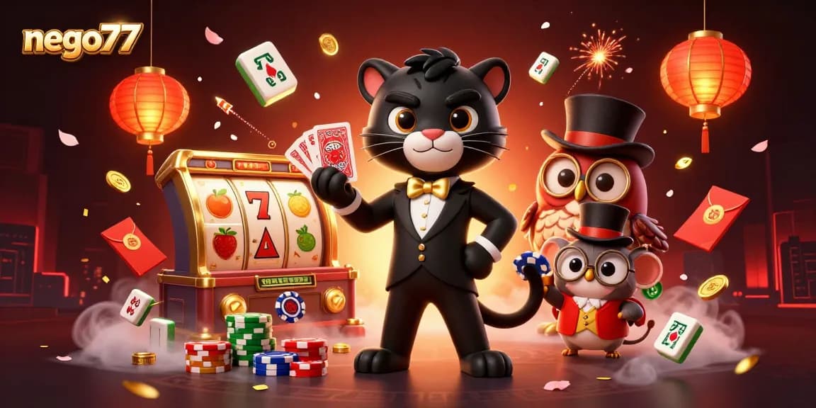 Experience exciting gameplay at nego77, where lucky characters deal cards amidst vibrant casino elements.