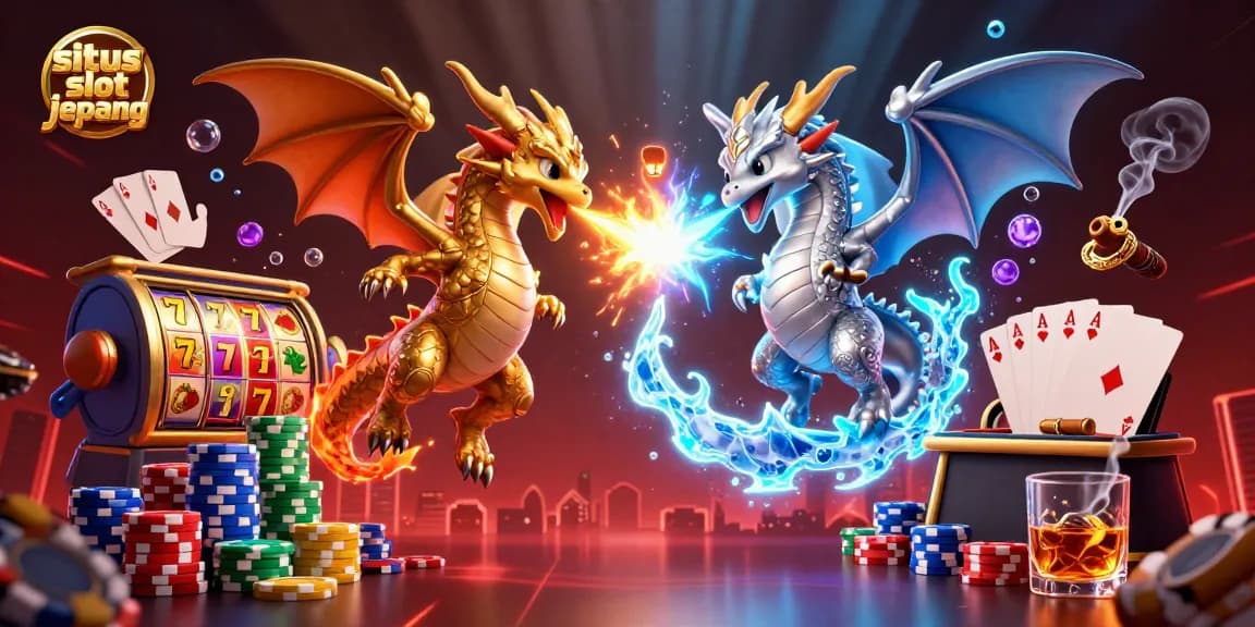 Experience excitement with situs slot jepang showcasing dynamic slot reels and vibrant dragons in action.