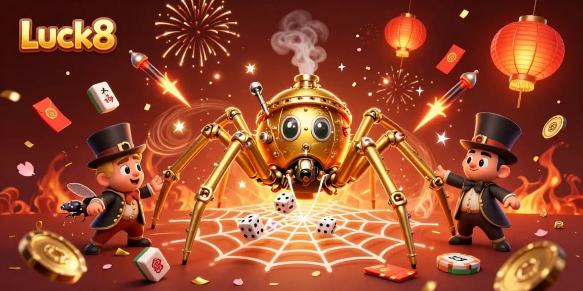Experience the thrilling gaming action at Luck8 with vibrant casino-themed 3D illustration.