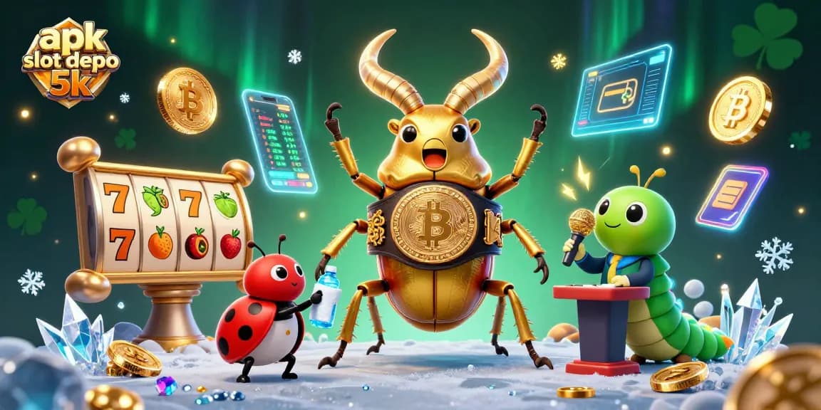 Experience the thrill of apk slot depo 5k with vibrant symbols and characters in a dynamic casino scene.