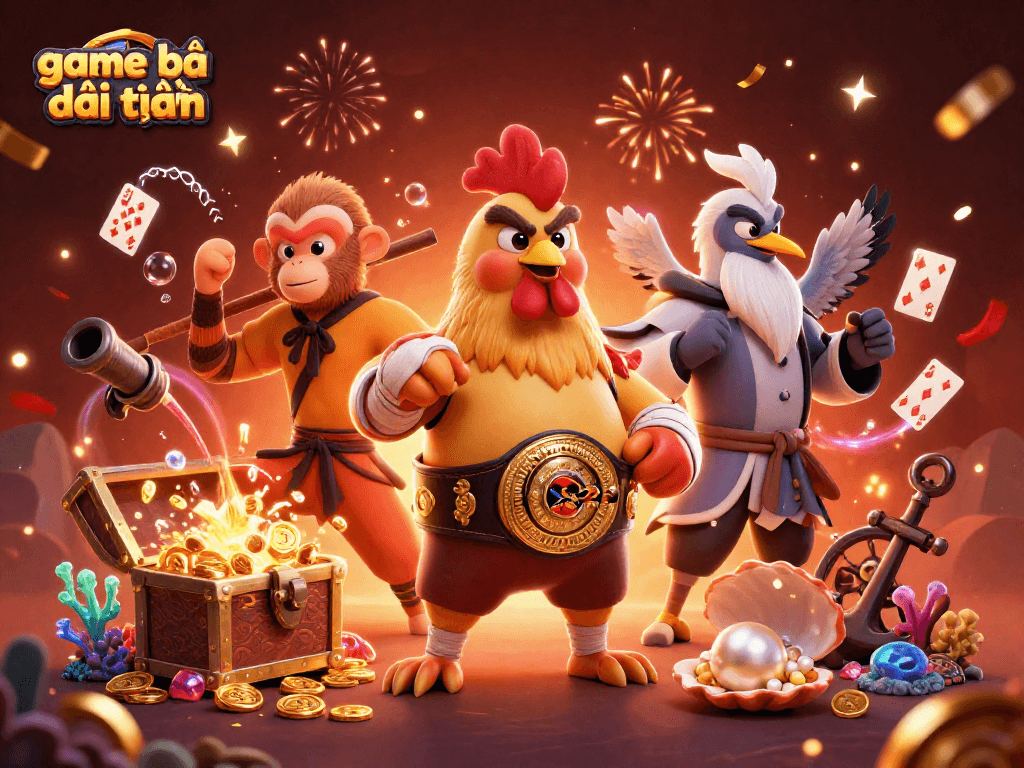 Engage in thrilling game bài đổi thưởng with vibrant characters and casino elements in a lively underwater scene.