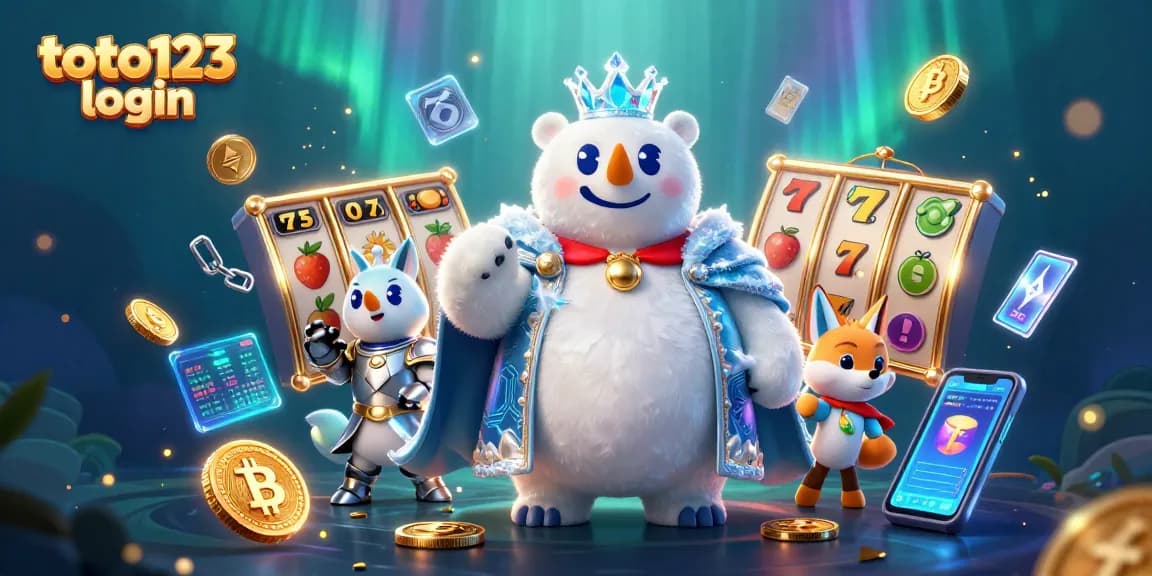 Play exciting games with toto123 login, featuring a polar bear and snow fox in a dynamic casino scene.