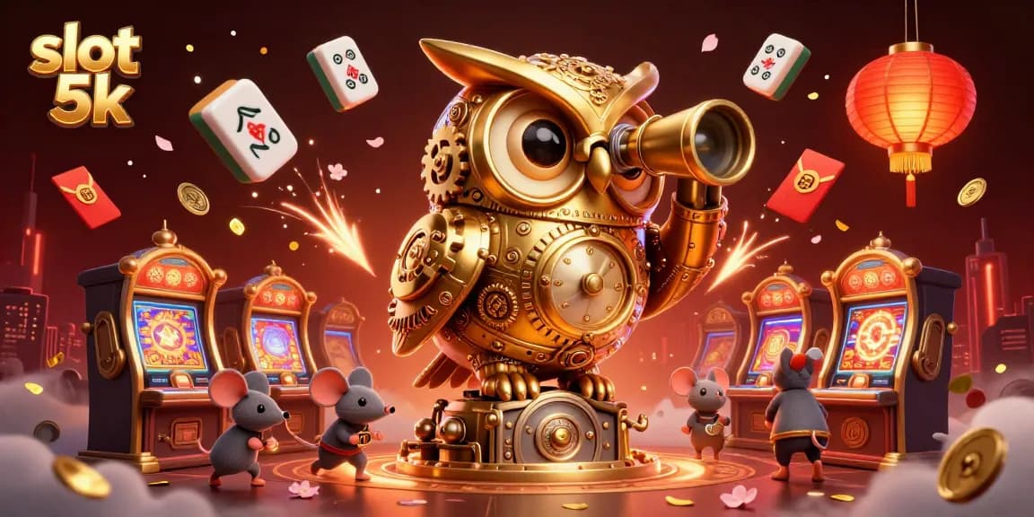 Spin the action-packed slot 5k machines in this bustling casino scene featuring animated characters and vibrant decorations.