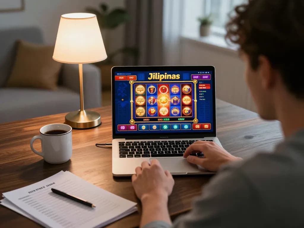 Engaging online gaming session at Jilipinas with player excited about wins on laptop