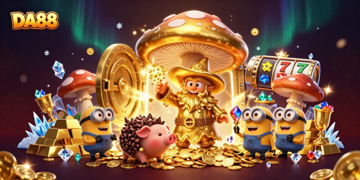 Engage with the magic of DA88 as the wizard transforms treasures into gold amidst dynamic slot elements and vibrant gaming energy!