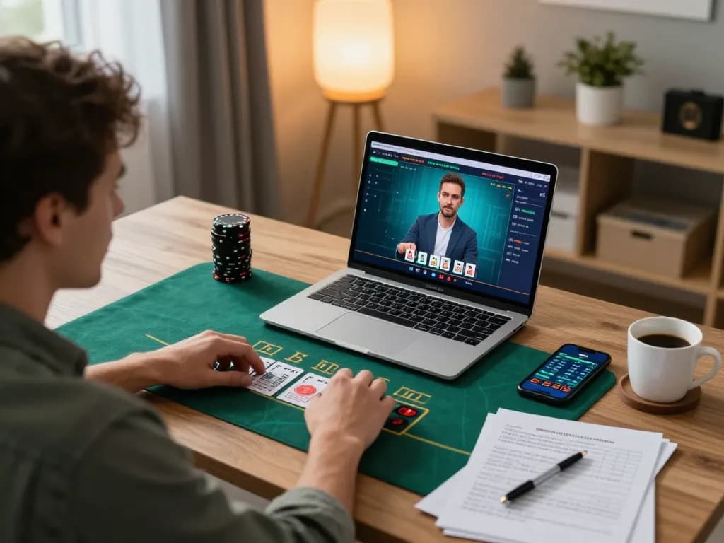 Engaging gameplay on a situs gacor blackjack session through a laptop in a cozy workspace