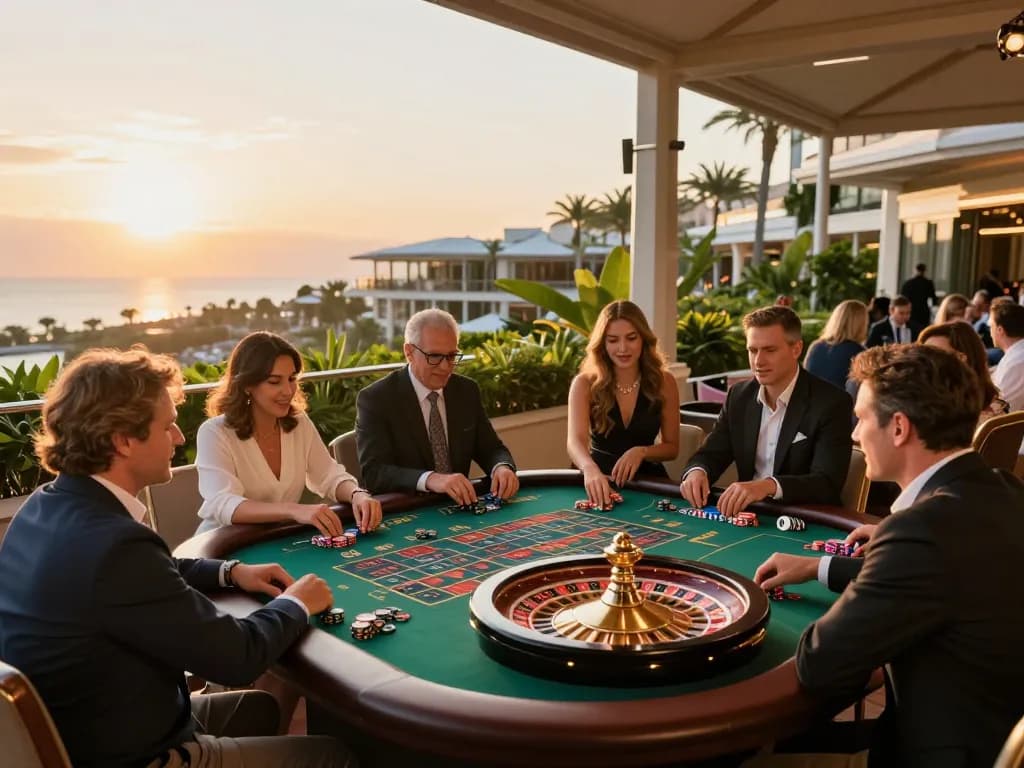 Experience the excitement of roulette at casinoatlas outdoor terrace during sunset
