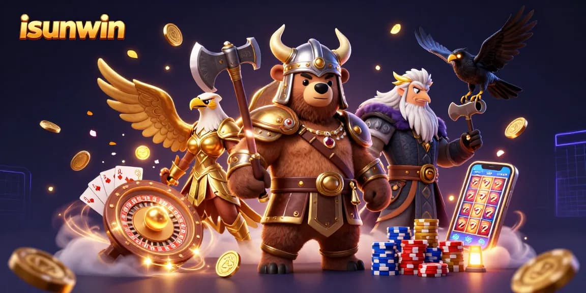 Experience winning thrills with isunwin as a Viking berserker and Valkyrie eagle dominate a lush casino scene!