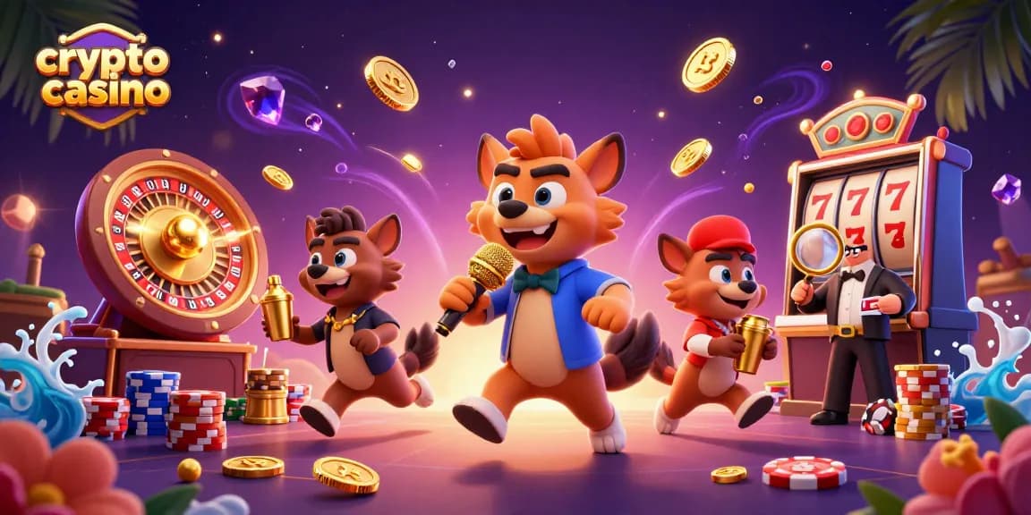Join the fun at a vibrant crypto casino with hyenas and exciting gaming action!