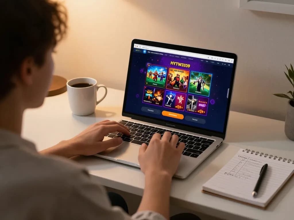 Player engages with HYTW3339 đăng nhập on laptop, showcasing a relaxed, strategic online casino session