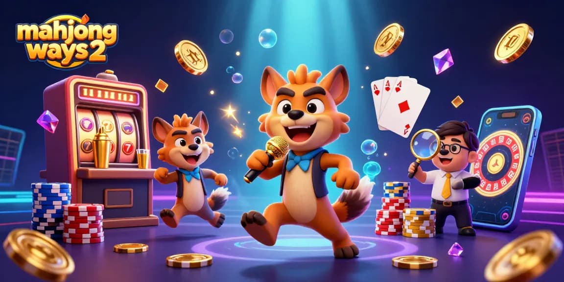 Engage in Mahjong Ways 2 with dynamic 3D hyena characters entertaining in a vibrant casino setting.