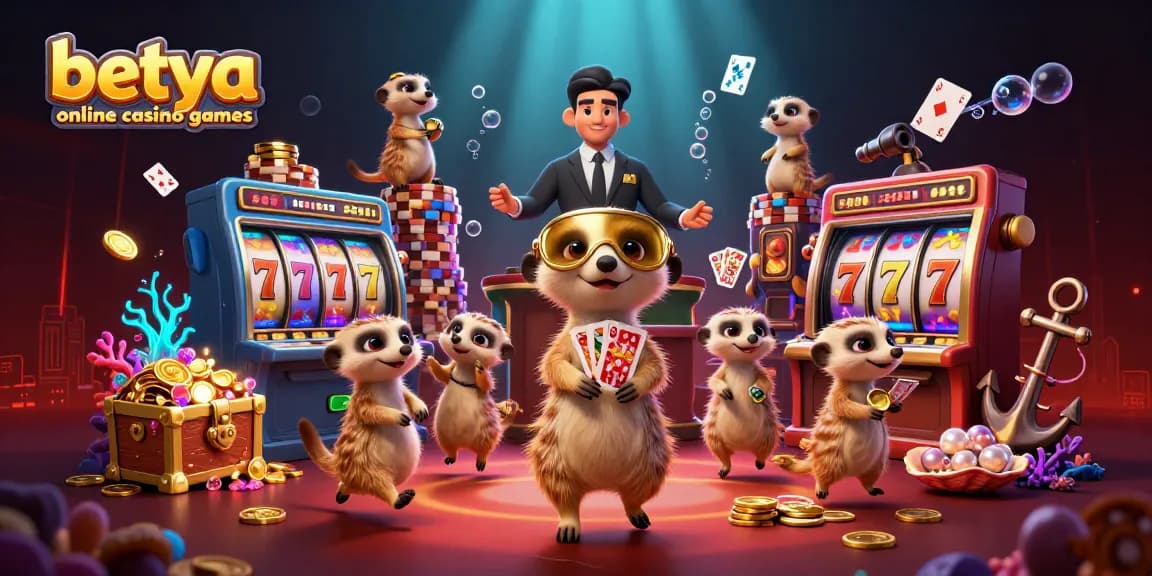Experience the excitement of betya online casino games with meerkats managing a vibrant casino scene.