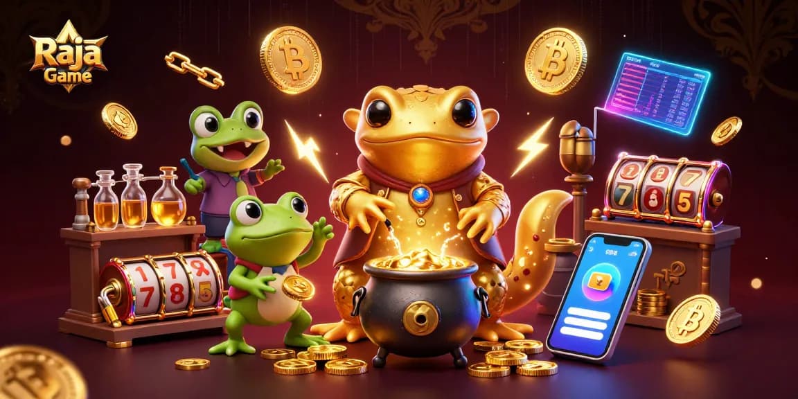 Engage with Raja Game by playing exciting casino games, featuring golden characters and digital elements.