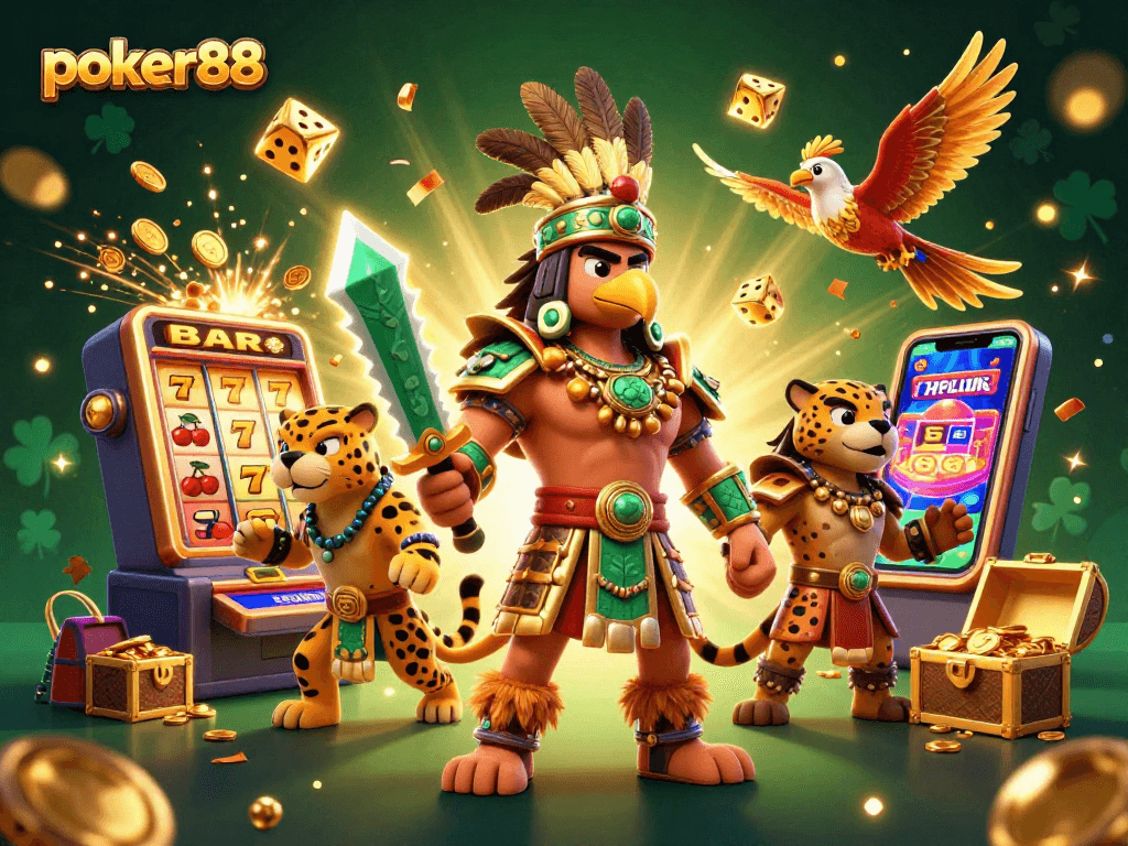 Rasakan sensasi bermain poker88 dengan karakter Aztec, mesin slot, dan suasana kaya taruhan.