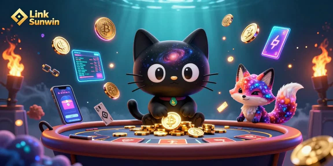 Spin the reels and uncover rewards with Link Sunwin in this dynamic cosmic casino scene.
