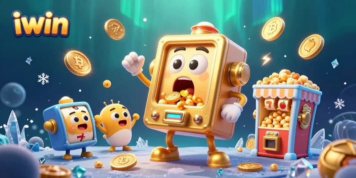 Join the excitement at iwin with a golden slot machine celebrating its jackpot victory.