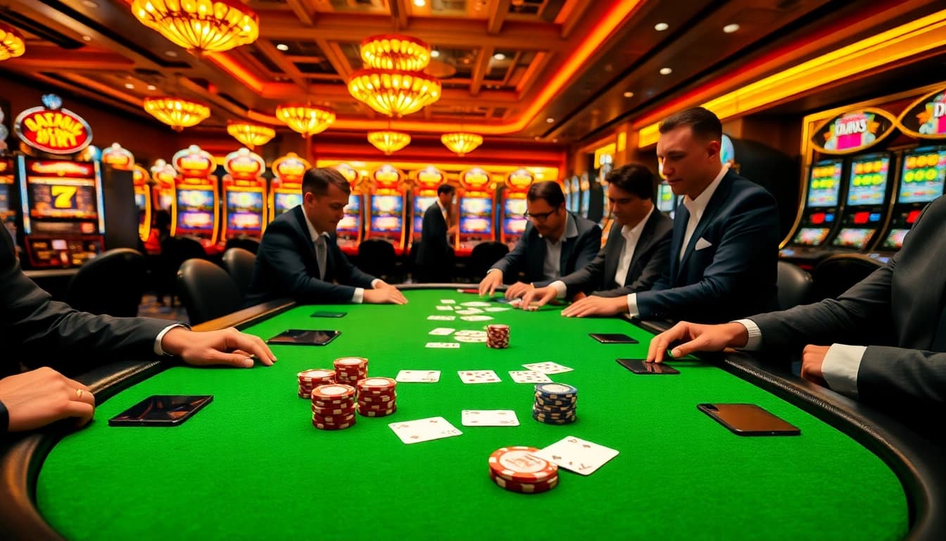 Experience thrilling gameplay at NOHU90's elegant poker table with vibrant poker chips.