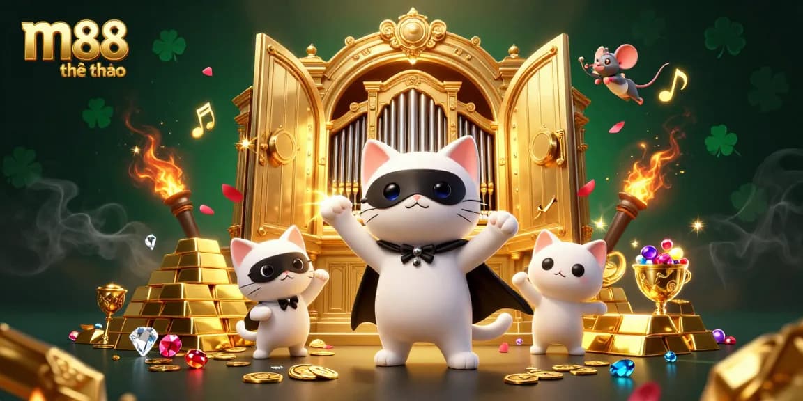 Tham gia sự phấn khích của m88 thể thao với một minh hoạ hấp dẫn có các yếu tố sòng bài và nhân vật sống động.