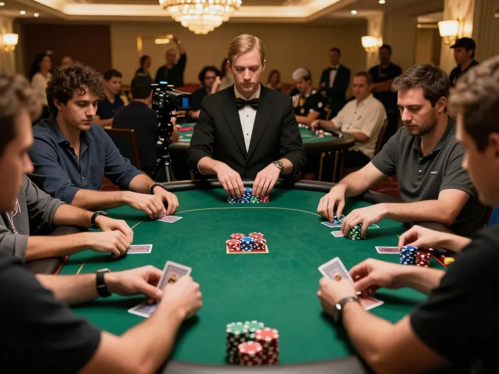 A thrilling poker game showcasing intense action and strategy, highlighting หนังใหม่ชนโรง atmosphere