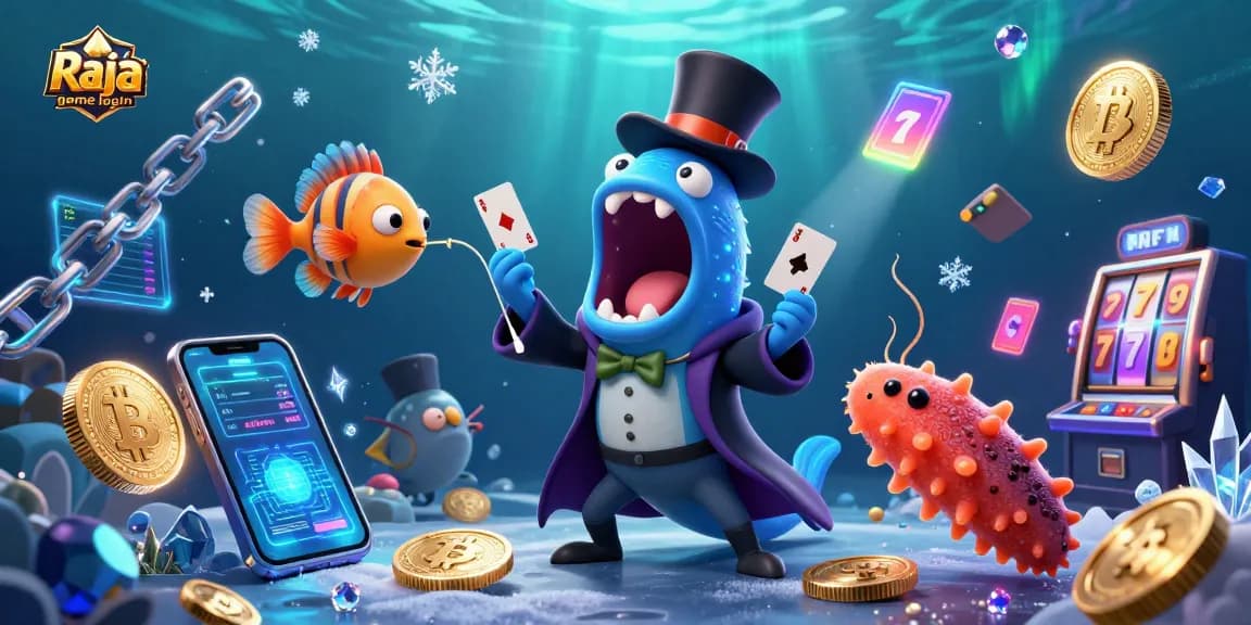 Engage with Raja game login in an exciting casino scene with lively underwater characters.