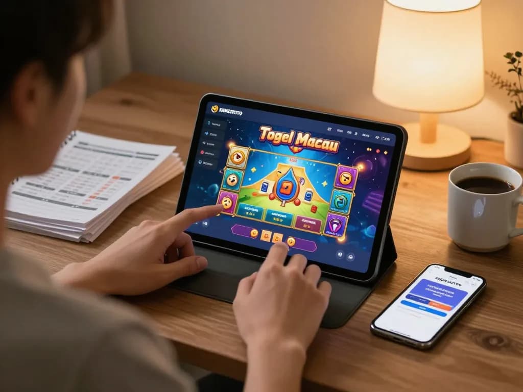 Permainan yang menarik di platform KENZOTOTO, menampilkan antarmuka Togel Macau yang berwarna-warni dalam suasana yang nyaman