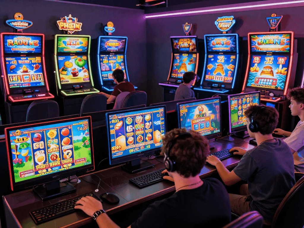 ROKOK88 online gaming scene with diverse players engaged in exciting slot games