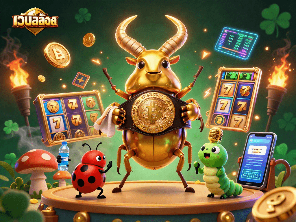 Experience exhilarating เว็บสล็อต action with animated characters and vibrant casino elements in a dynamic illustration.