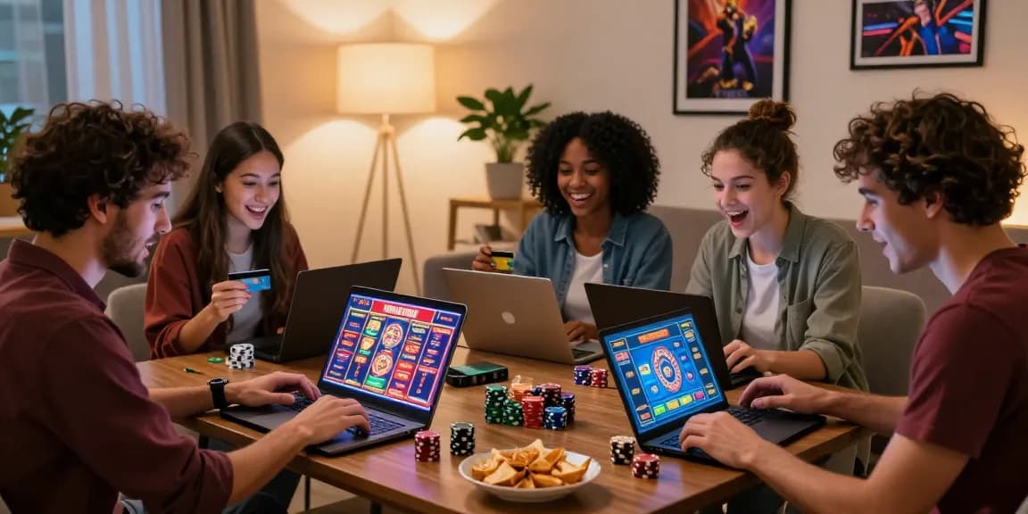 Friends enjoying gaming together at casinos that accept credit cards in a cozy living room.