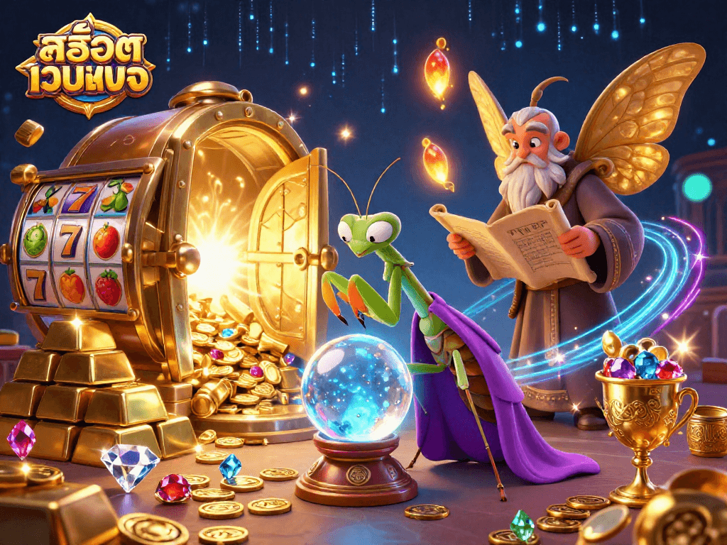 Unleash winning strategies in สล็อตเว็บตรง with vibrant slot reels and mystical fortune teller scene.