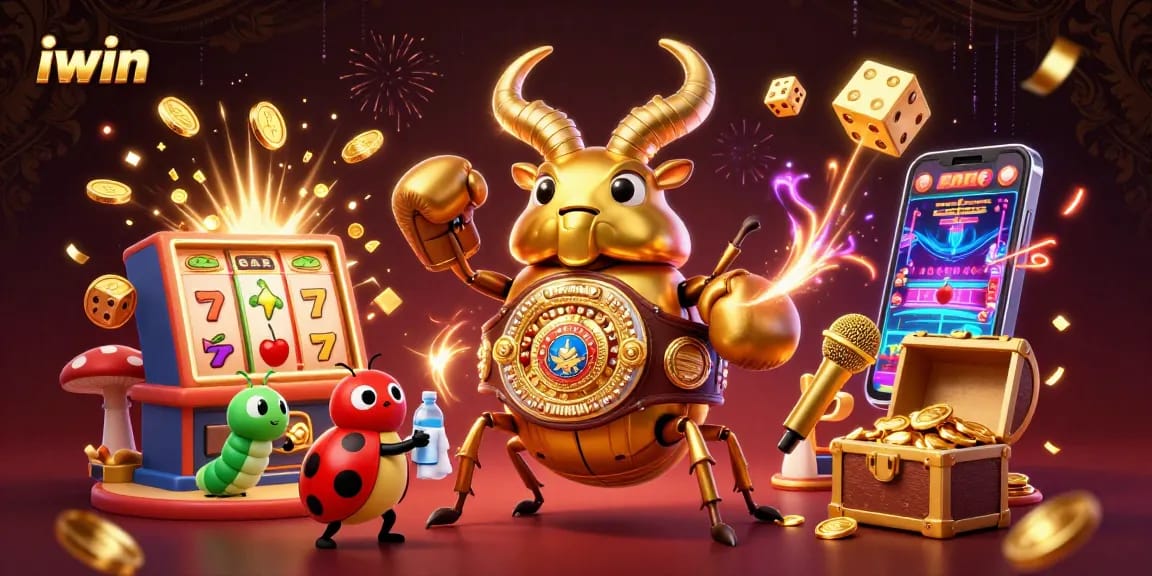 Win big with iwin as a giant golden stag beetle faces off in a thrilling showdown!