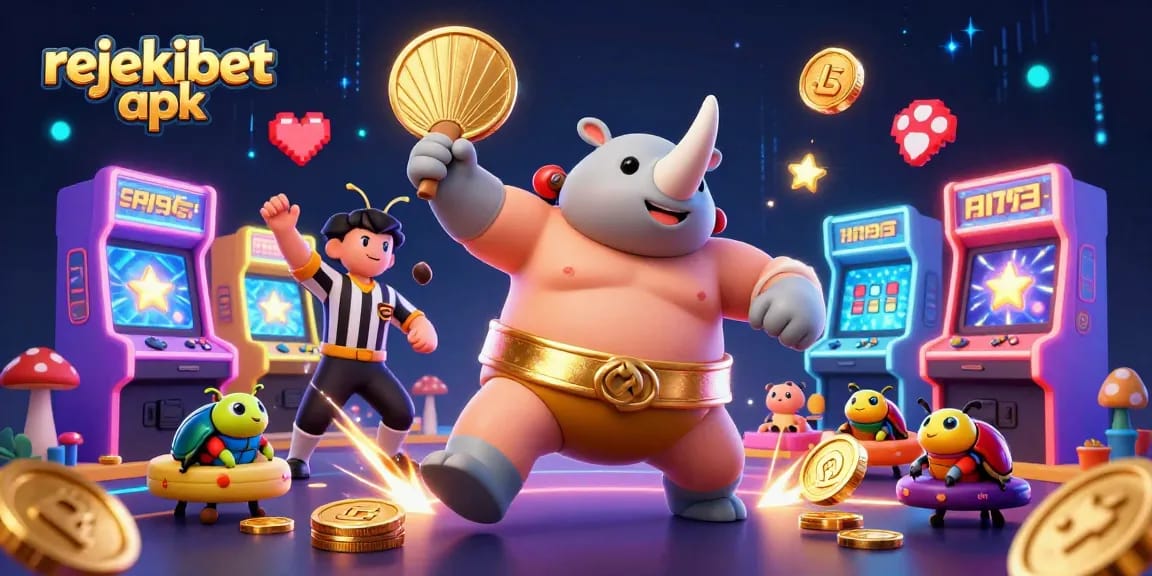 Engage with the exciting rejekibet apk as a rhinoceros beetle sumo sends gold coins flying in this dynamic casino scene.