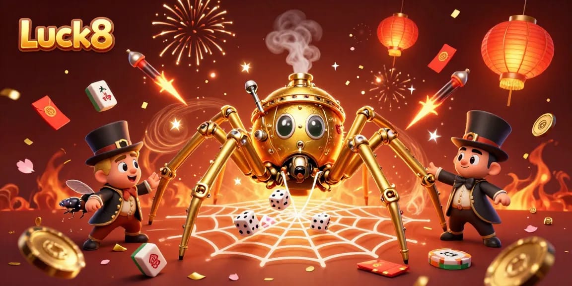 Experience the thrilling gaming action at Luck8 with vibrant casino-themed 3D illustration.