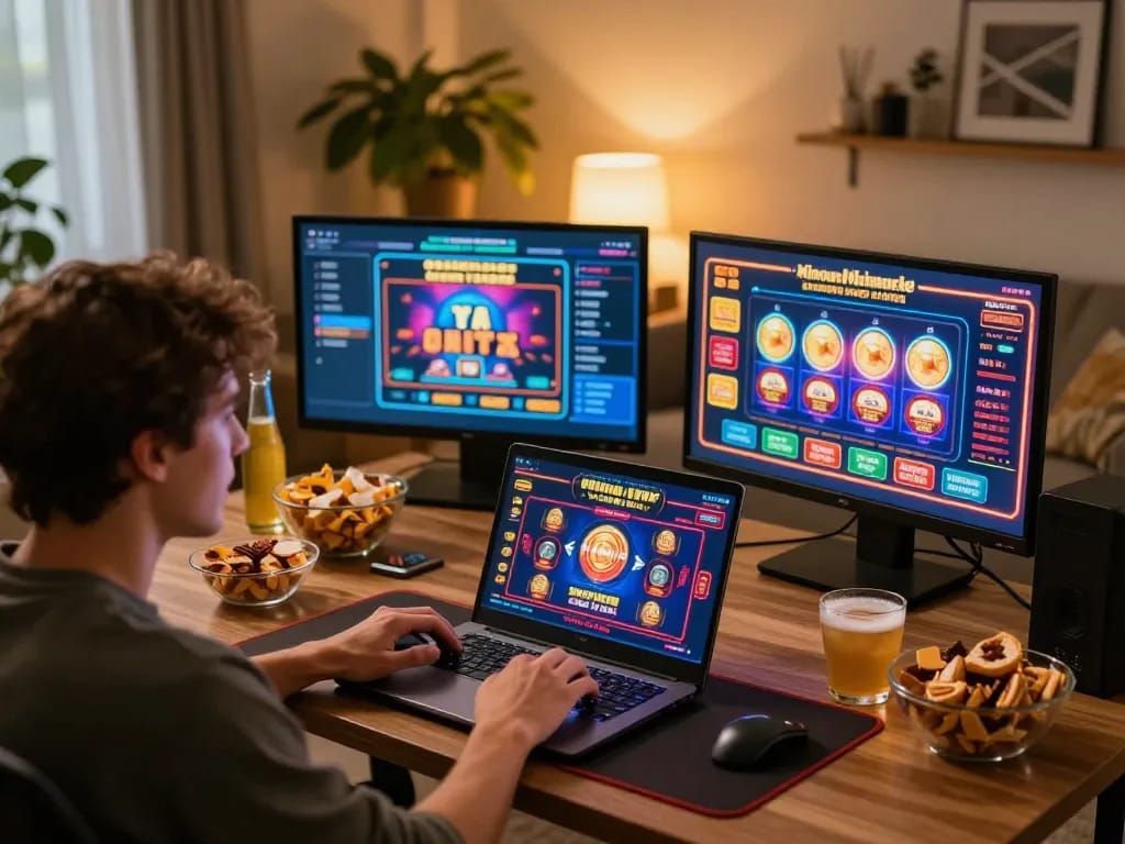Navigating Nhà Cái SC88's online casino games on a laptop with vibrant gaming interface.