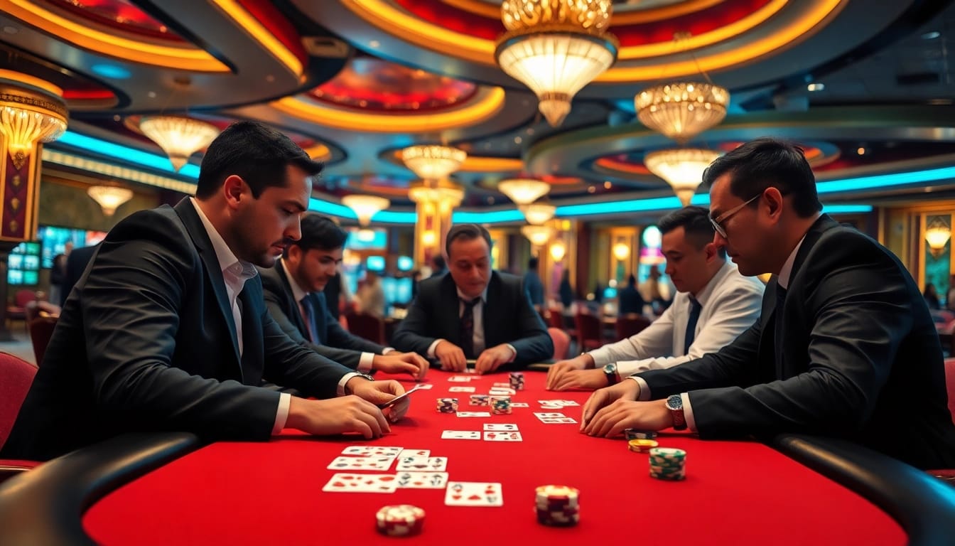 Game dengan bbni4d di meja poker yang mewah, menunjukkan keseruan para pemain.