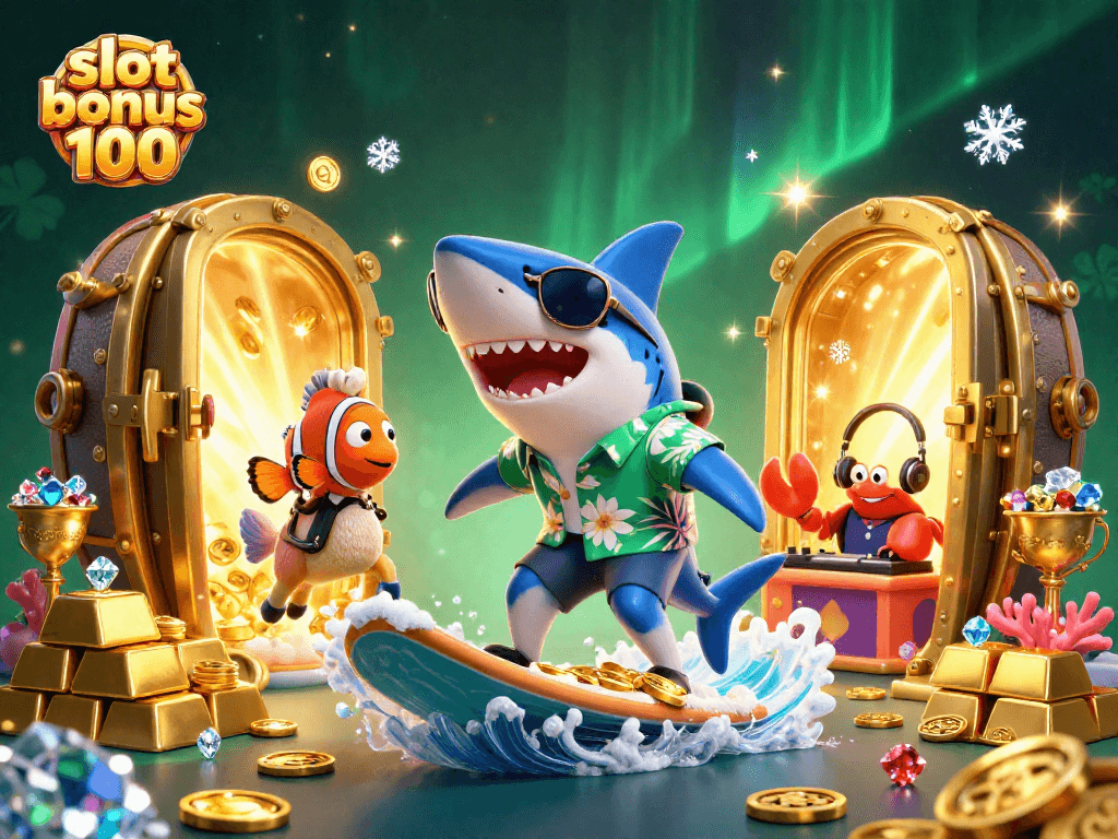 Experience the thrill with slot bonus 100 as cartoon characters celebrate over gold coins!