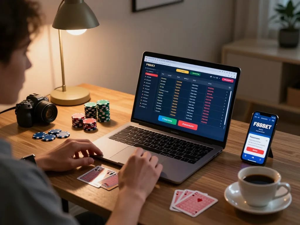 Experience strategic online gambling with the F88BET app in a cozy home setup.